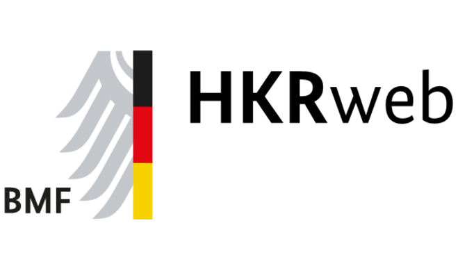 Logo der HKRweb-Anwendung mit halbem Bundesadler, Flagge und dem Schriftzug HKRweb